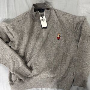 Polo by Ralph Lauren Heather Gray Quarter Zip-Up Fleece Pullover custom logo
